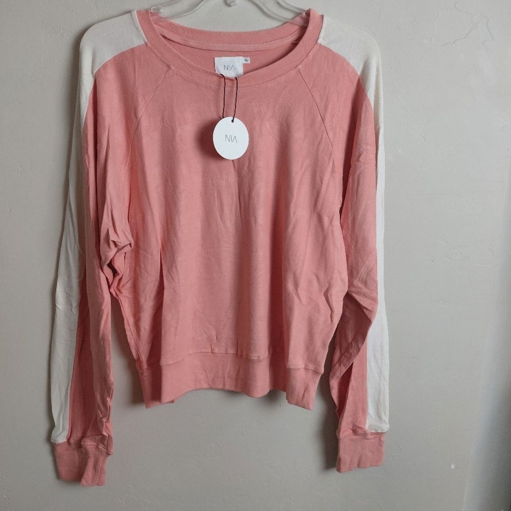 NIA Peachy And Cream Velour Long Sleeve Top Medium NWT